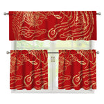 Chinese Phoenix Print 3 Piece Kitchen Curtains