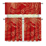 Chinese Phoenix Print 3 Piece Kitchen Curtains