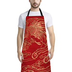 Chinese Phoenix Print Bib Apron With Pocket