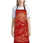 Chinese Phoenix Print Bib Apron With Pocket
