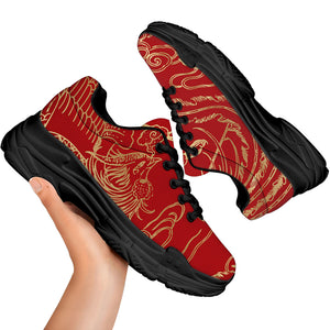 Chinese Phoenix Print Black Chunky Shoes