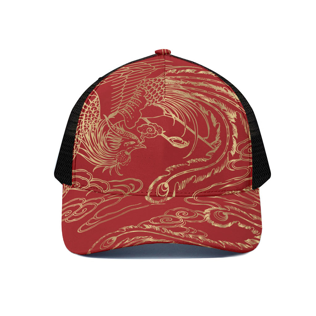 Chinese Phoenix Print Black Mesh Trucker Cap