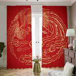 Chinese Phoenix Print Blackout Pencil Pleat Curtains