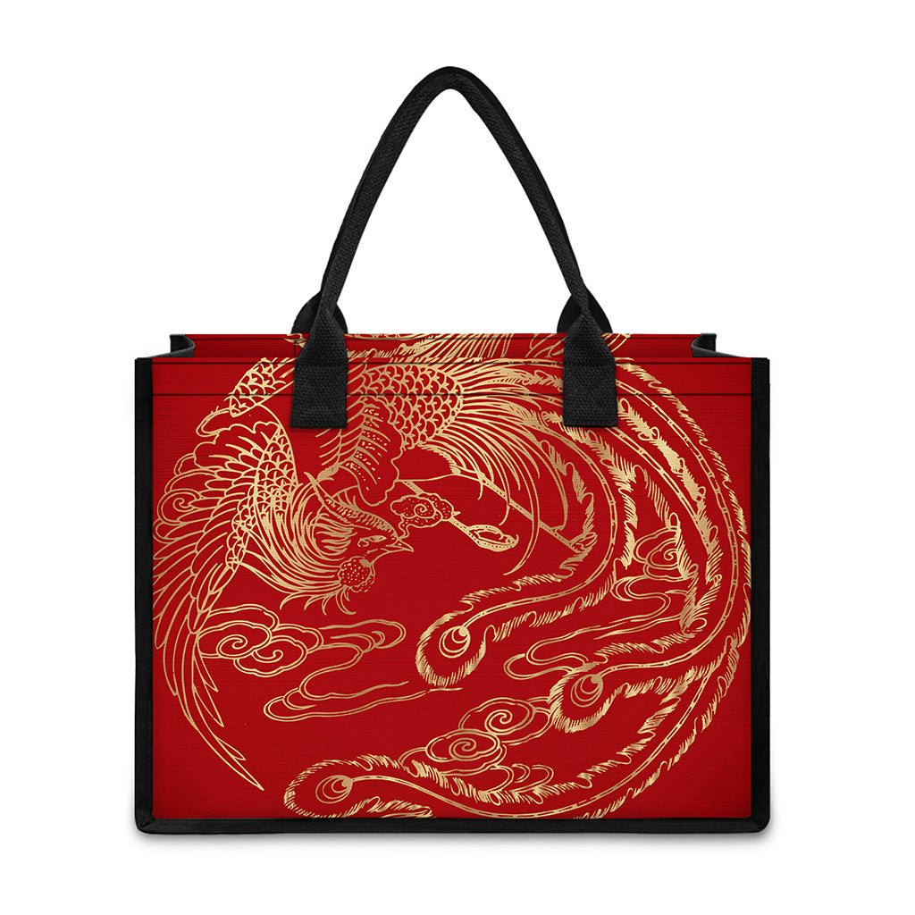 Chinese Phoenix Print Canvas Tote Bag