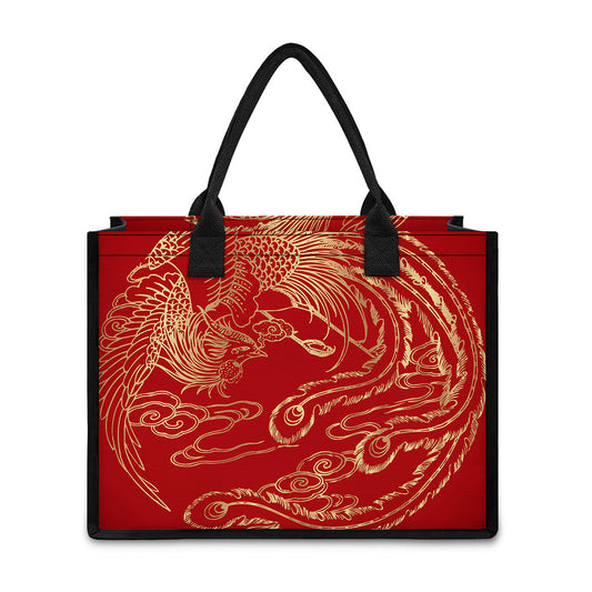 Chinese Phoenix Print Canvas Tote Bag