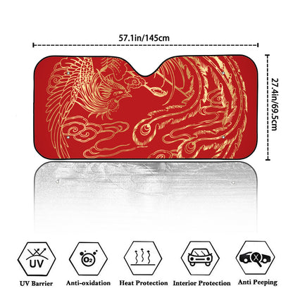 Chinese Phoenix Print Car Windshield Sun Shade