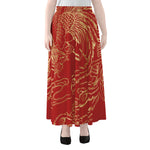 Chinese Phoenix Print Chiffon Maxi Skirt