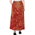 Chinese Phoenix Print Chiffon Maxi Skirt