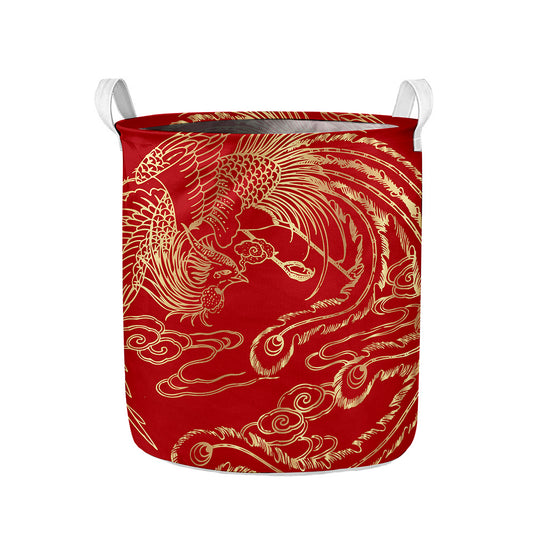 Chinese Phoenix Print Collapsible Laundry Basket
