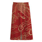 Chinese Phoenix Print Cotton Front Slit Maxi Skirt
