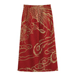Chinese Phoenix Print Cotton Front Slit Maxi Skirt