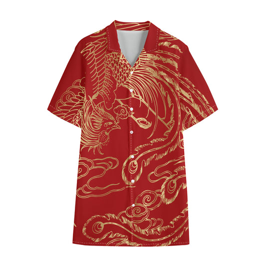Chinese Phoenix Print Cotton Hawaiian Shirt