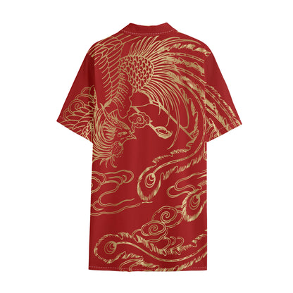 Chinese Phoenix Print Cotton Hawaiian Shirt