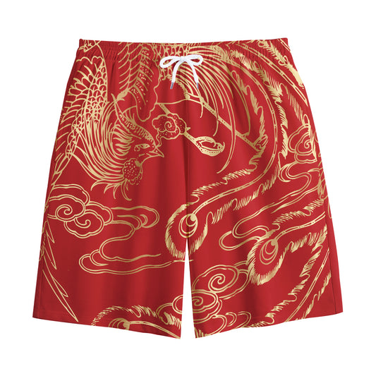 Chinese Phoenix Print Cotton Shorts