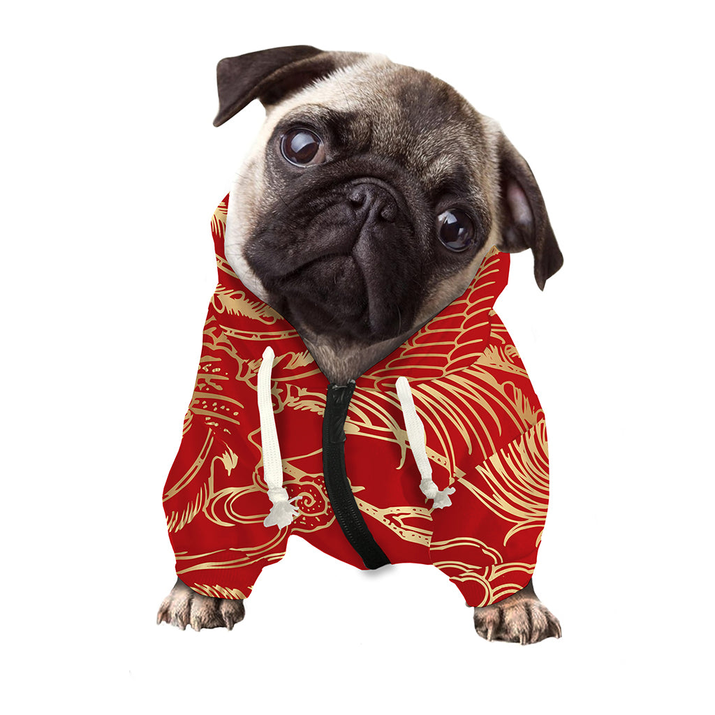 Chinese Phoenix Print Dog Zip Up Hoodie