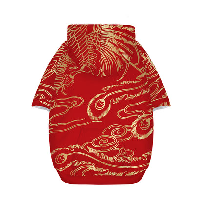 Chinese Phoenix Print Dog Zip Up Hoodie
