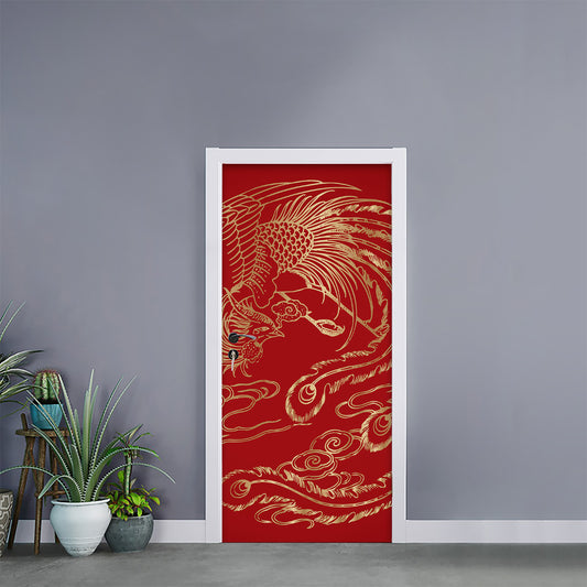 Chinese Phoenix Print Door Sticker
