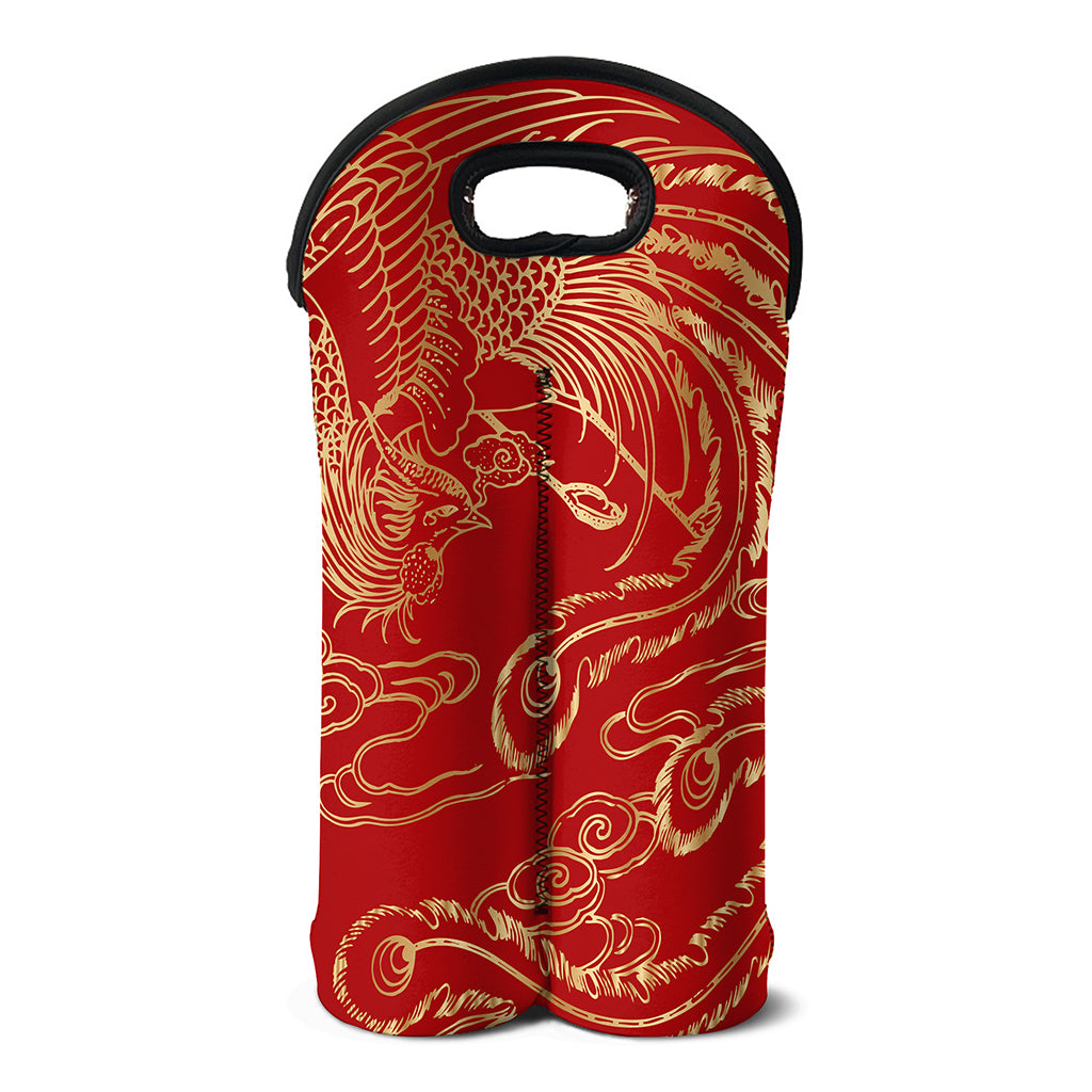 Chinese Phoenix Print Double Neoprene Wine Tote