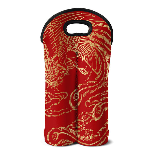 Chinese Phoenix Print Double Neoprene Wine Tote
