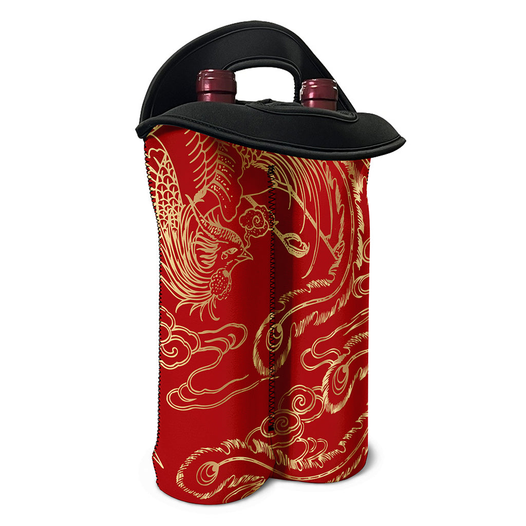 Chinese Phoenix Print Double Neoprene Wine Tote