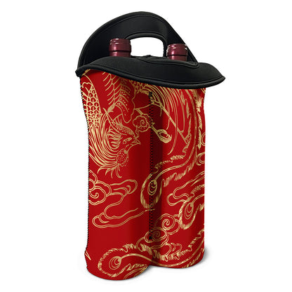 Chinese Phoenix Print Double Neoprene Wine Tote