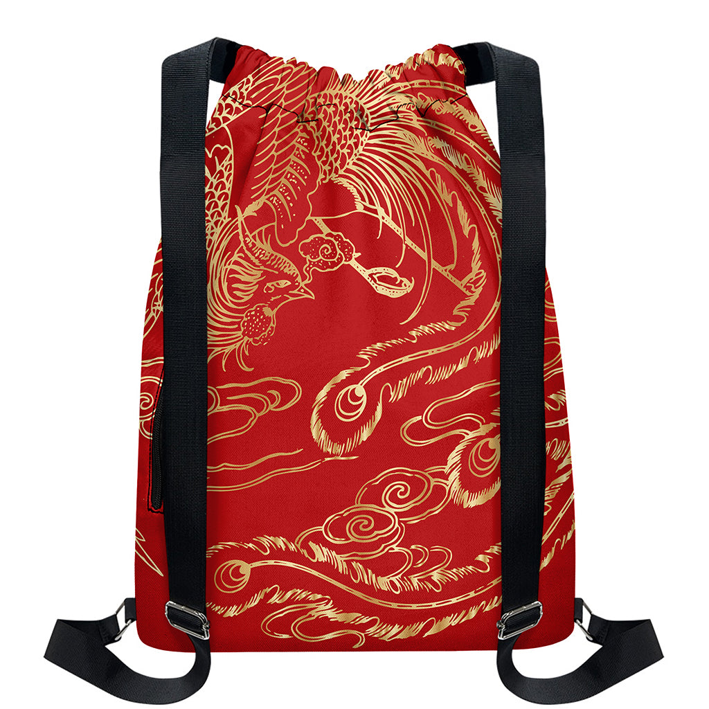 Chinese Phoenix Print Drawstring Backpack