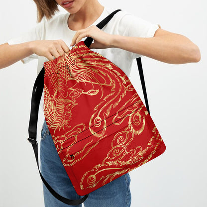 Chinese Phoenix Print Drawstring Backpack