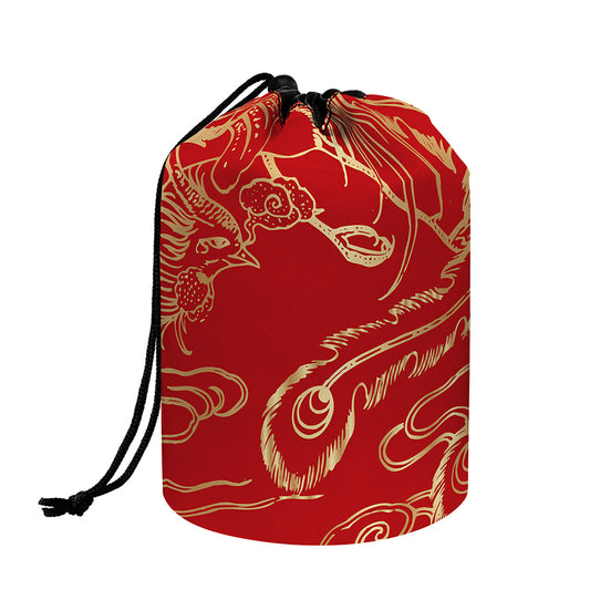 Chinese Phoenix Print Drawstring Makeup Bag