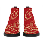 Chinese Phoenix Print Flat Ankle Boots