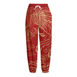 Chinese Phoenix Print Fleece Lined Knit Pants