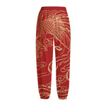 Chinese Phoenix Print Fleece Lined Knit Pants