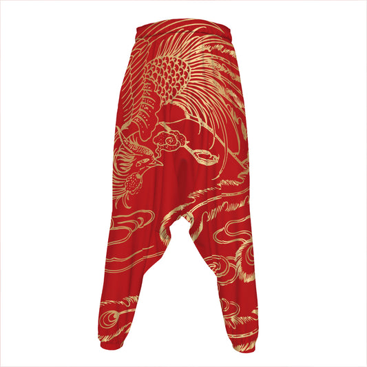 Chinese Phoenix Print Hammer Pants