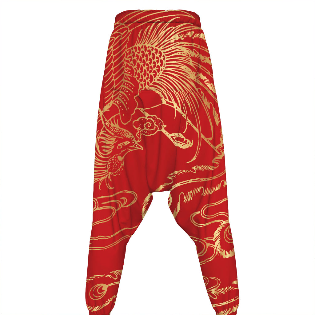 Chinese Phoenix Print Hammer Pants