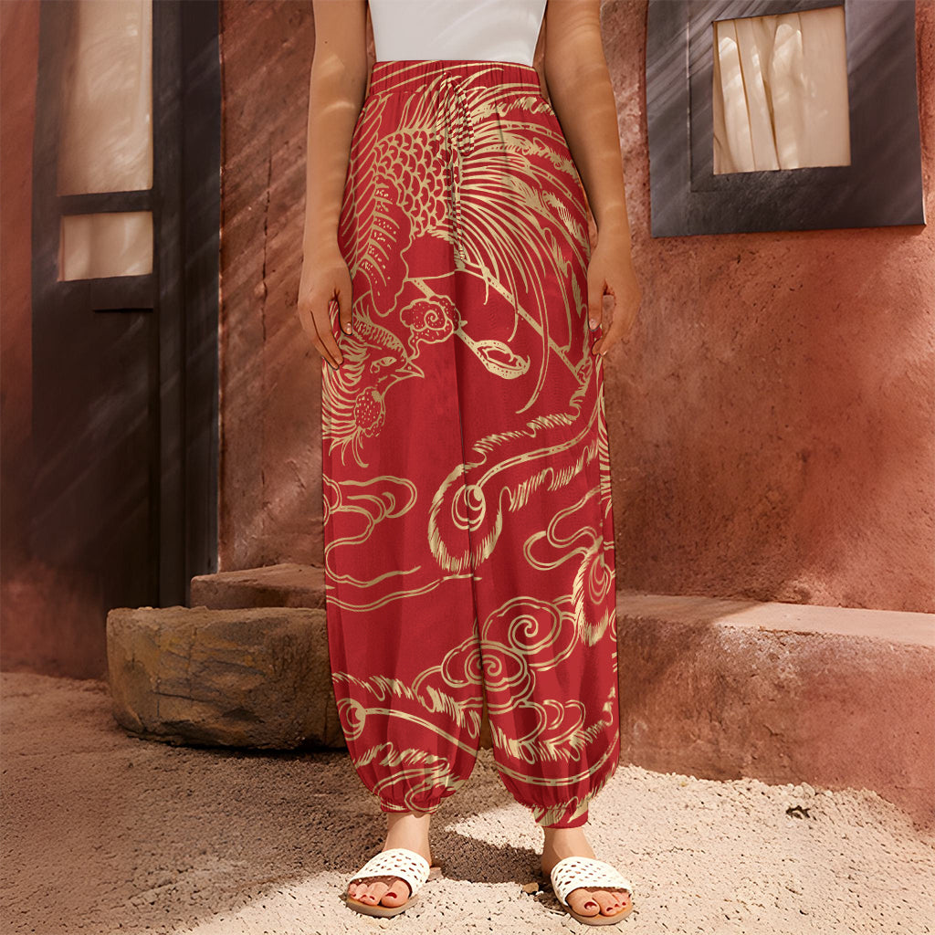 Chinese Phoenix Print Harem Pants