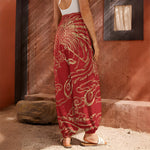 Chinese Phoenix Print Harem Pants