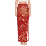 Chinese Phoenix Print High Slit Maxi Skirt