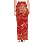 Chinese Phoenix Print High Slit Maxi Skirt