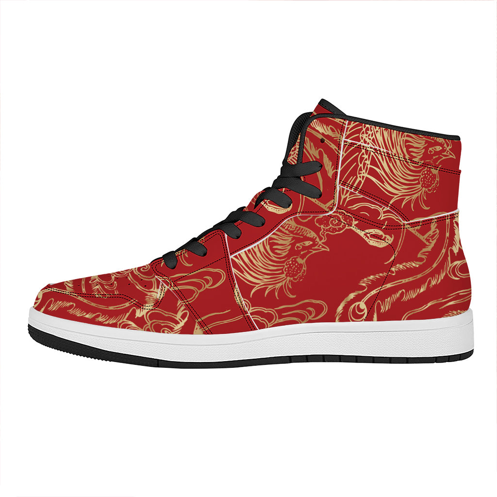 Chinese Phoenix Print High Top Leather Sneakers