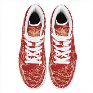 Chinese Phoenix Print High Top Leather Sneakers