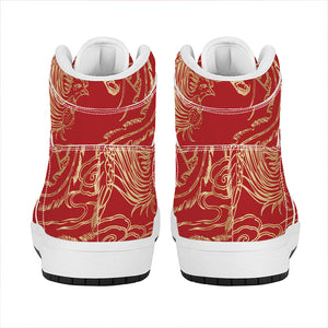 Chinese Phoenix Print High Top Leather Sneakers