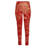 Chinese Phoenix Print High-Waisted Pocket Leggings