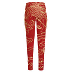 Chinese Phoenix Print High-Waisted Pocket Leggings