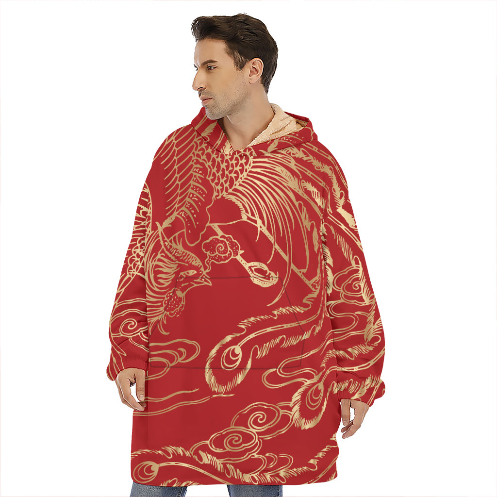 Chinese Phoenix Print Hoodie Blanket