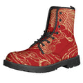 Chinese Phoenix Print Lace-Up Boots