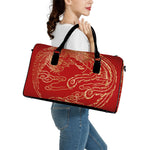 Chinese Phoenix Print Leather Duffle Bag