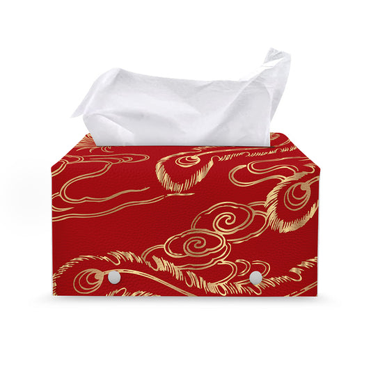 Chinese Phoenix Print Leather Tissue Box Cover