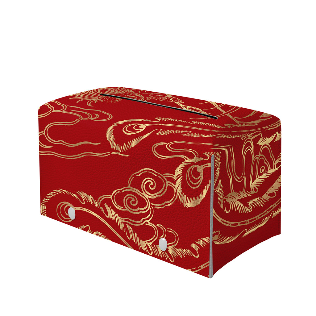 Chinese Phoenix Print Leather Tissue Box Cover