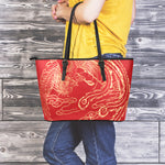 Chinese Phoenix Print Leather Tote Bag