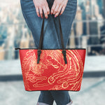Chinese Phoenix Print Leather Tote Bag