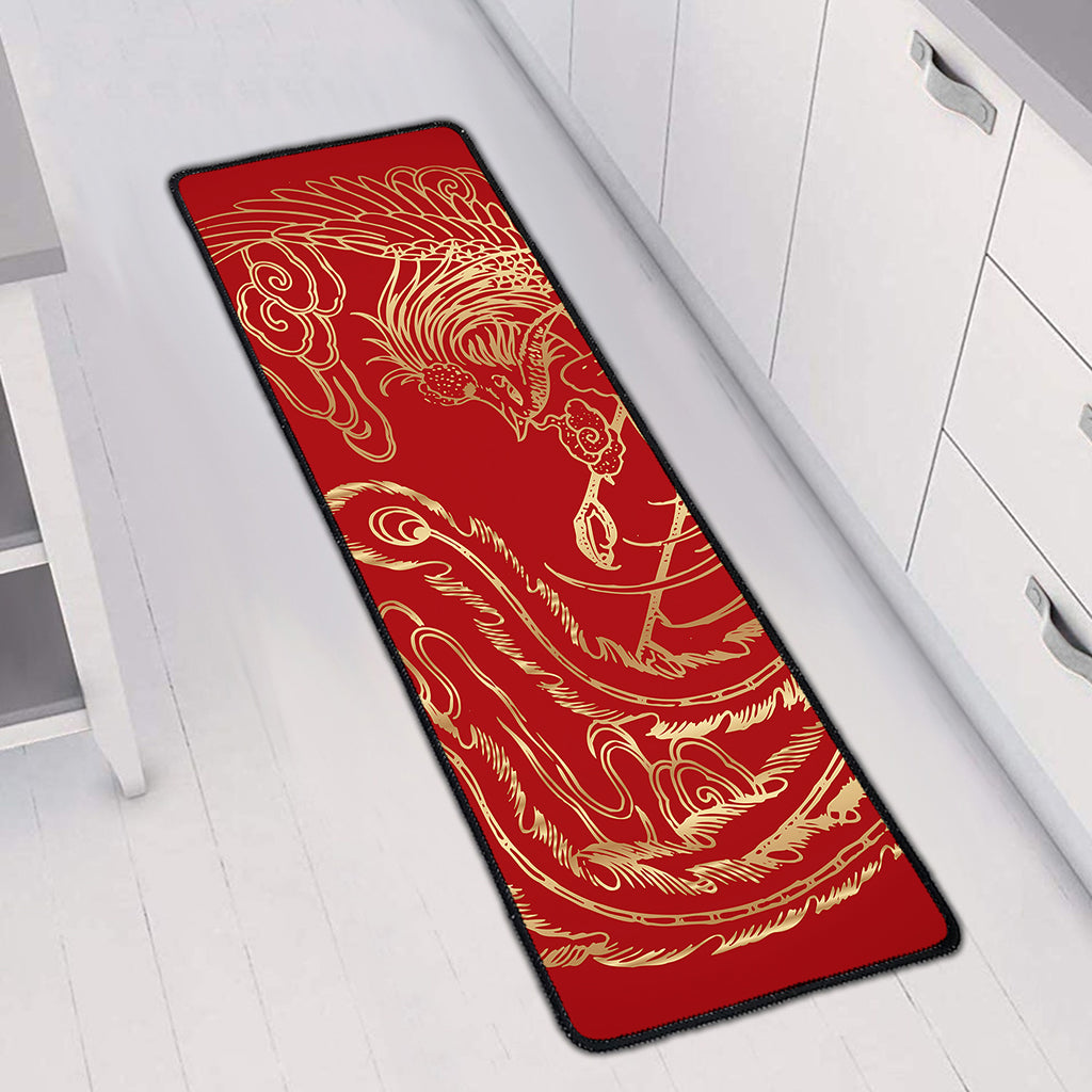 Chinese Phoenix Print Long Kitchen Mat